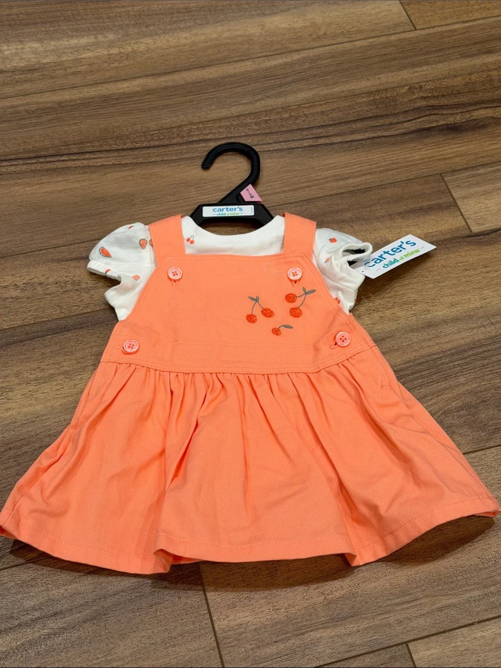 Carter's Coral Orange Cherry Pinafore Dress with White Cherry Tee
